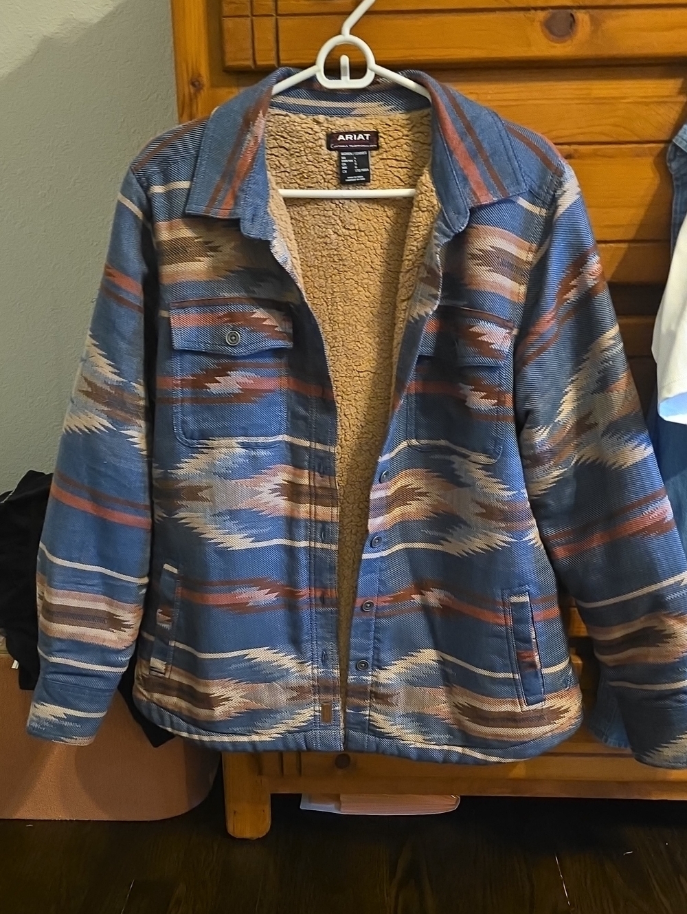 Ariat Blue Aztec Sherpa-Lined Jacket with Tan & Rust Accents